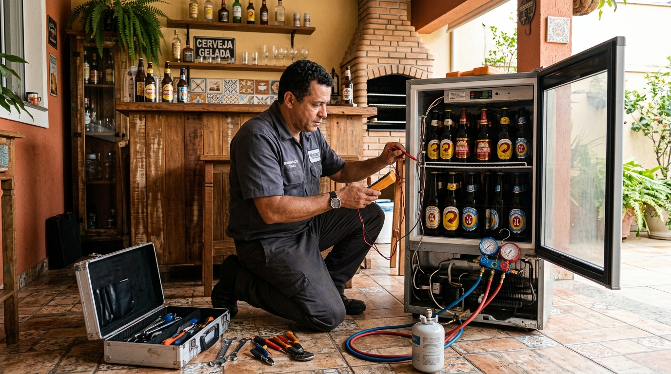 Recarga de gás refrigerante em cervejeira em atendimento em Niterói‑RJ