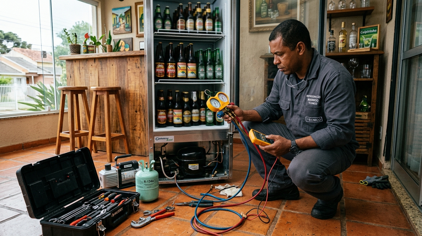 Técnico de conserto de cervejeira em residência em Niterói‑RJ