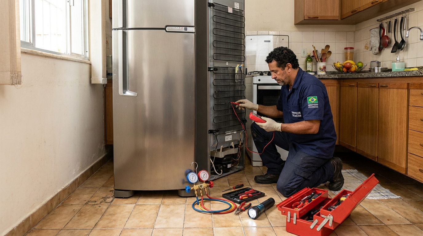 Técnico de conserto de geladeira em residência em Niterói‑RJ